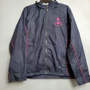 Soft As A Grape Nantasket Beach Hooded Windbreaker Jacket Navy/Pink XL Resort